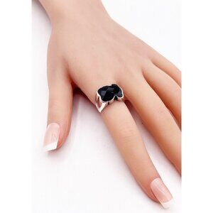 Tous 925 Sterling Silver Black Onyx Gemstone Bear Wide Band Ring Size 5